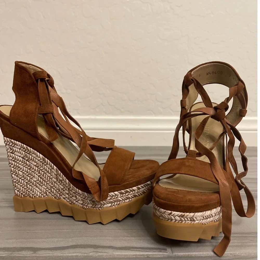 Stuart Weitzman Brown Suede Wedge Sandals - Picture 7 of 13